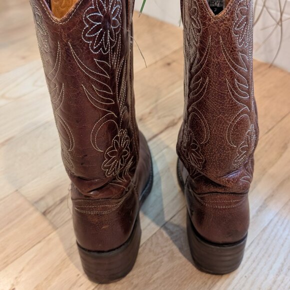 RARE  Frye Vintage Campus Floral Stitch Leather  Women's Brown Western Boots - Picture 4 of 5